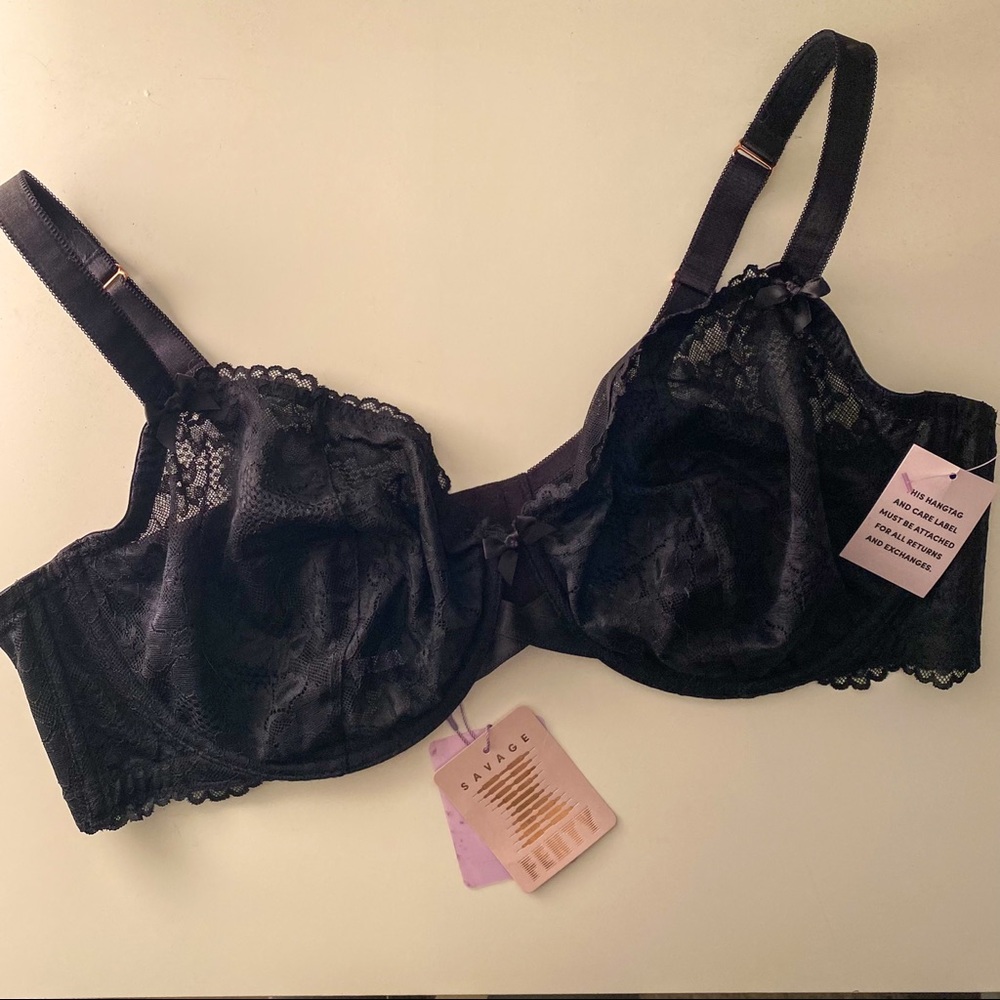 NWT Savage x Fenty Floral Lace Unlined Underwire Black Bra 44DD